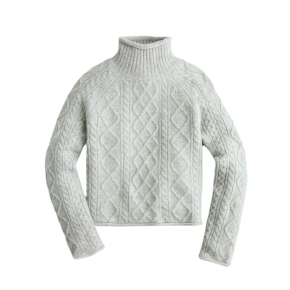 J. Crew Sweaters - J. Crew Womens Turtleneck Grey Merino Wool Blend Cable-Knit Pullover Sweater